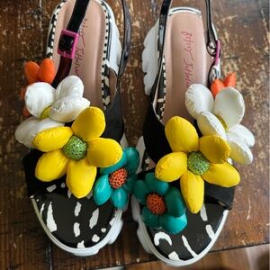 Bright Floral Slingback Sandals - Yellow, Teal, White